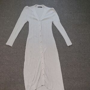 SHEIN White Long Sleeve Button Dress